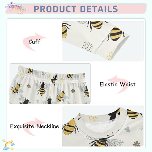 Pajama Sets Long Sleeve Bee Pattern Flowers Soft Comfy Sleepwear 2 Piece PJS 3-8T4