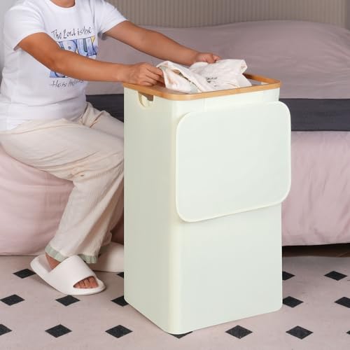Efluky Laundry Hamper With Lid, 100L Tall Laundry Basket With Bamboo Handles For Clothes And Toys thumb #2