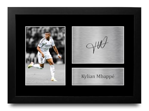 HWC Trading Kylian Mbappe Real Madrid Regalos Impresos Imagen De Autógrafo Firmado Para Los Aficionados Al Fútbol Y Partidarios - A4 Enmarcado
