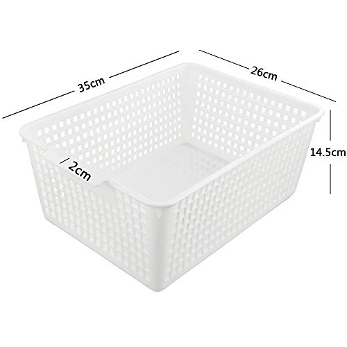 Fosly Large Rectangular Storage Baskets, Set of 4, White Plastic Basket Boxes Bin - Image 4