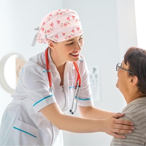 Image of Butterfly Scrub Cap Women with Ponytail & Buttons Adjustable Surgical Nurse Hat with Cotton Sweatband for Long Hair