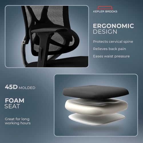 Image of Kepler Brooks Vogue Pro Premium Office Chair for Work | 3-Yr Warranty | Ergonomic Office Chair, Study Chair, 2D Headrest, 3D Arms, Multi Lock Seat Slider with Legrest, Heavy Duty Metal Base (Black)