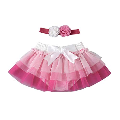 Infant Girl Tutu Skirt Baby Newborn Layered Princess Tulle Skirt with Headband Casual Skirt Birthday (Pink, 0-6 Months)