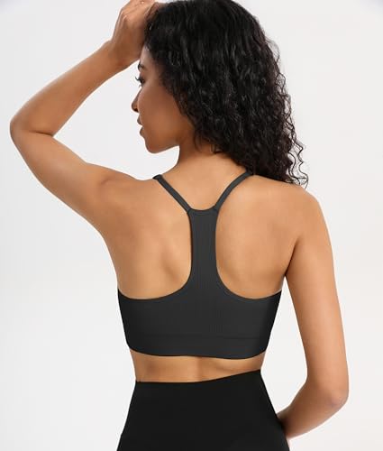 INIBUD Sports Bra for Women Halter V-Neck Racerback Minimizer Padded Bralettes Longline Crop Tops Seamless Workout2