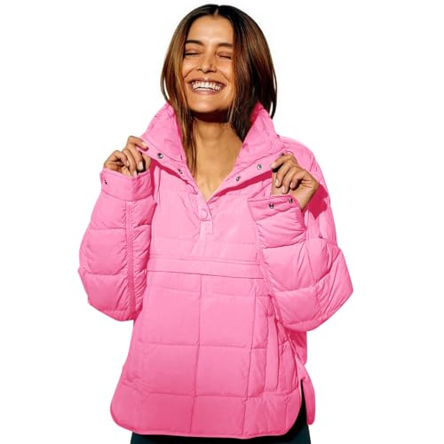 Quilted Jackets for Women Pullover Puffer Jacket Womens Quarter Button Lightweight Warm Winter Down Plus Size