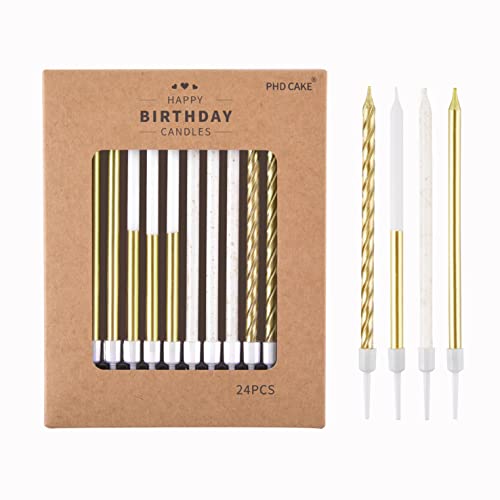 PHD CAKE Gold Metallic Long Thin Metallic Birthday Candles, Cake Candles, Party Candles, Party Decorations, Wedding Candles
