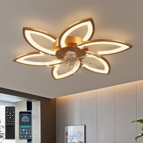 YUNLONG Lustre Ventilateur de Plafond Intelligent avec Télécommande et Commande Alexa, Aucun WiFi...