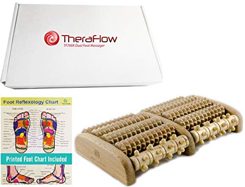 TheraFlow Large Dual Foot Massager Roller. 2020 Updated Version. Relaxation, Foot Pain, Plantar Fasciitis & Stress Relief. Includes Full Laminated Chart & Instructions. New Rubber Grips. Gift Package