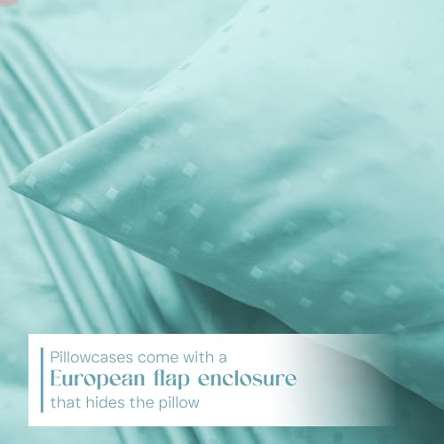 Image of Blue Dahlia 100% Cotton, Standard Size Pillow Covers (18 inch x 28 inch), Set of 2 Pillow Covers, Silky Smooth Feel, 300TC Dotted Premium Pillow Covers, Colour: Sea Blue