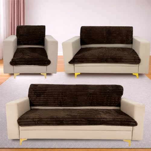 Image of Homerz Premium Rabbit Fur Sofa Cover with Anti-Skid Backing, Soft Plush Fabric Sofa Protector for Living Room Furniture (Brown, 6 (3+2+1) Seater, Seat Cover with Backrest)