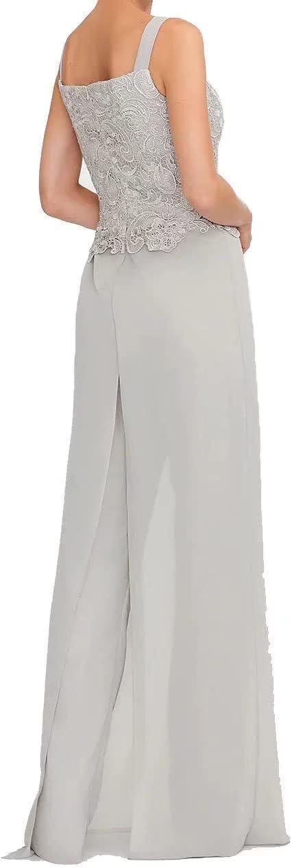Mother of The Bride Groom Pant Suits 3 Pieces - Chiffon Jumpsuit Women Dressy Outfit for Wedding Formal with Lace Jacket