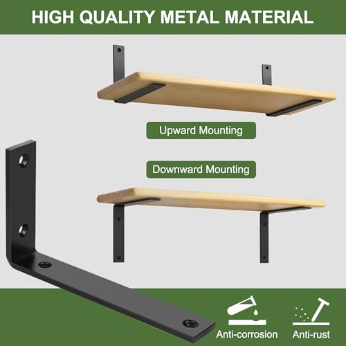 SAYAYO Black Shelf Brackets Heavy Duty 5MM Thick Angle Bracket Metal L Brackets for Shelves Wooden Shelf Bracket & Supports Wall Hanging Corner Brace - Image 4