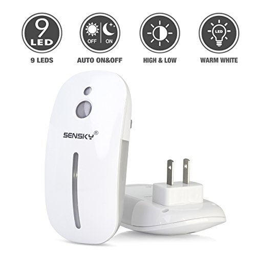 SENSKY Plug in Night Light 2 Levels Brightness Adjustable Soft Warm White Nightlight for Bathroom, Kitchen, Hallway, Stairs, Garages, 2-Pack (with Front Light and Back Light )