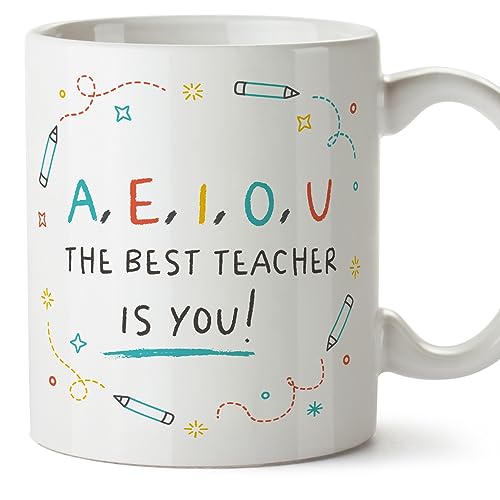 MUGFFINS Tazas para PROFESOR - En Inglés - Best teacher are you - 11 oz / 330 ml - Regalo original y divertido
