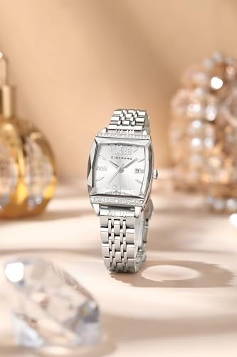 Image of Giordano Analog Watch for Women - Elegant Square Cut-Glass Dial, Crystal Roman Numerals, Stainless Steel Strap - Stylish Luxury Timepiece & Gift - GZ-60117