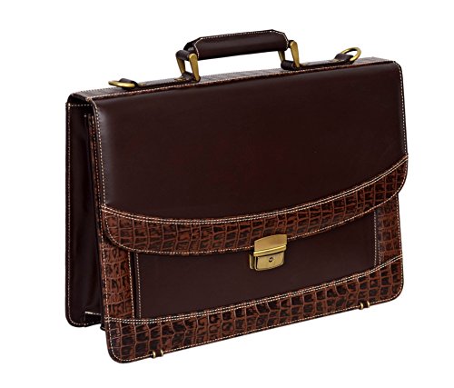 Men's 5996 Brown Crocodile Print Messenger Shoulder Laptop Office Flap over Briefcase Leather Bag3