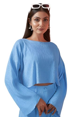 Image of GRECIILOOKS Co-Ord Set for Women stylish | Textured Lycra Blend Casual Western Set | Dress For Woman | Trendy Two Piece Outfit for Casual, Party & Travel Outfits | Summer Co-Ord Set