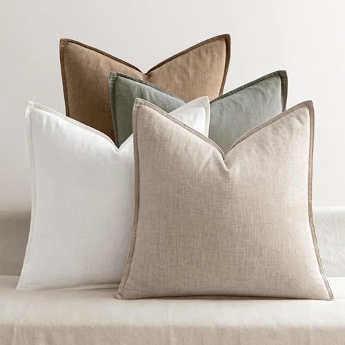 MIULEE Neutral Linen Pillow Covers Pack of 4 Decorative Natural