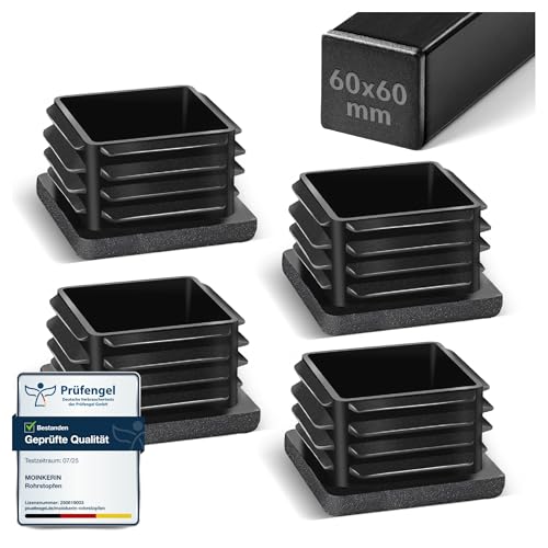 Lamellenstopfen für Vierkantrohre,moinkerin 4 Stück Rohrstopfen 60X60mm Stopfen für Metallprodukte,Stühle,Sofas,Tische, Regale,Rohrstopfen Quadratisch (4, Quadratisch-60X60mm)