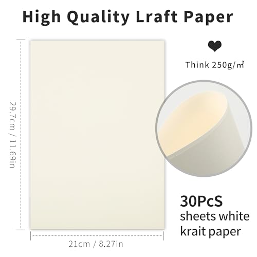 50 Blatt Elfenbein Kartonpapier A4,A4 Cremekarton (250 g/m²), Fotokarton, Scherenschnittpapier, ideal für Fotoalben, Einladungen, Menükarten, Scrapbooking und DIY-Ideen
