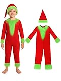 Fourluoo 2 Pcs Elf Costume Christmas Elf Outfit Green Fur Monster Dress Up Xmas Festive Outfit(L)