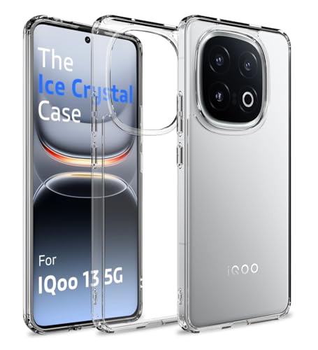 Image of Golden Sand for iQOO 13 5G Back Case - Ice Crystal Hybrid Shockproof Back Cover, Transparent PC Military Grade TPU, Crystal Clear