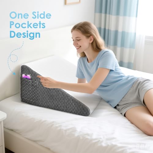 Vielseitig Keilkissen mit Nackenrolle, 25D Memory-Schaumstoff Lesekissen für Bett und Sofa, Ergonomisches Kopfkissen für Reflux Schlafapnoe, Lendenkissen, Beinkissen, Rückenstützkissen, L50xB50xH26cm
