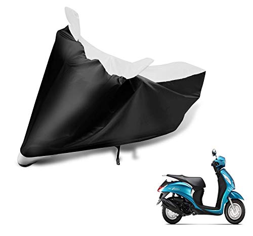 Image of Auto Hub Scooty Cover Compatible with Yamaha Fascino with Mirror Pocket, Dustproof, Heat Resistant, Triple Stitched, Fascino Scooty Cover- Black, White