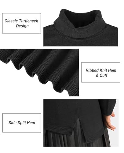 Image of CARCOS Plus Size Sweaters for Women Solid Turtleneck Sweater Long Sleeve Pullover Tops Casual Split Hem Knit Shirts