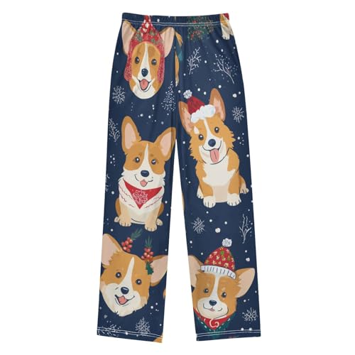 Christmas Corgi Dog Snowflake Boys Long Pants Soft Trousers Elastic Waist Kids Lounge Bottoms with Pockets S-XL2
