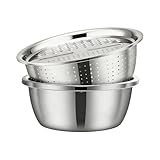 Juego de lavabo colador de acero inoxidable - Cesta coladora de 10 pulgadas para lavar y escurrir | Juego de discos para rallar de 3 piezas para verduras, frutas, arroz, preparación de comidas y ensal