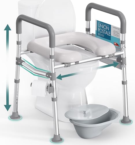 HOMLAND Raised Toilet Seat wit... Bedside, Fit Any Toilet, Grey
