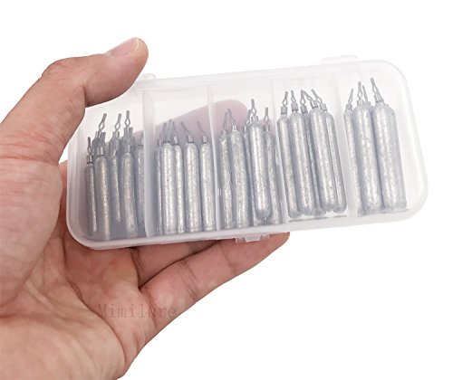 Mimilure Pencil Drop Shot Weights Pure Lead Fishing Sinkers Weights Set w/Fishing Tackle Box,3/17-3/5oz,30PCS/Box