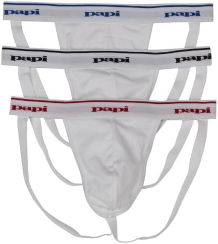 Papi Men's Premium Performance 3-Pack Jockstrap, Athletic Supporter, Breathable Male Workout Underwear, White, X