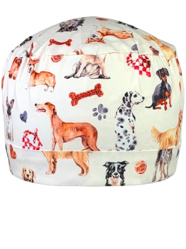 Image of Scrub Cap for Women and Men, Ponytail Scrub Caps, Working Hat, Head Cover with Ribbon Ties and Buttons, Long Hair