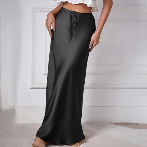 Maxi Skirt Women's Solid Color High Waist Drawstring Adjustable Ankle Comfortable Work Business Office Skirt2