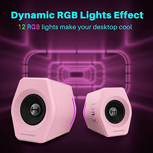 Image of Edifier G2000 32W PC Computer Speakers for Gaming Desktop PC Laptop Mac Computer Woofer Speakers Bluetooth USB 3.5mm AUX Inputs RGB Lights Multimedia Speakers Pink