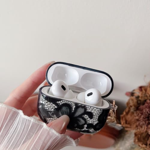 Image of MINSCOSE for AirPods Pro /Pro 2 Clear Case,Cute Lace Flower Pattern Design with Trendy Keychain,Soft TPU Protective Shockproof Cover with Cleaner Kit for Girls Women for AirPods Pro /Pro 2-Black