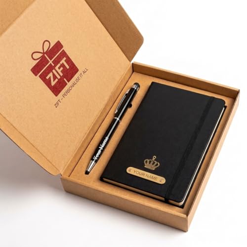 Image of Zift Personalized Name & Charm Leather HardCover Diary with Pen | Daily Journal Notebook for Men & Women |Gift Set for Men Women, Office Journal, Travel Diary | Corporate Gifts, Gift Ideas (Classic Black)
