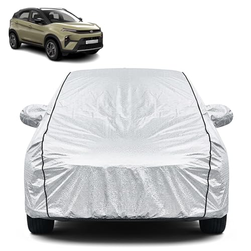 Image of Waterproof Car Cover for Tata Nexon | Dustproof, UV Resistant & Scratch Protection | Soft Cotton Lining | Triple Stitched | Mirror Pockets & Elastic Fit | Silver