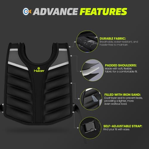 Image of HACER Weighted Vest with Metal Plates Strength Training Equipment Adjustable Straps Weights for Men and Women Gym Workout Running (Pack of 1, Black, 6.5kg)