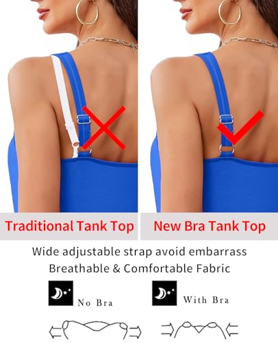 Image of V FOR CITY Women Tank Top with Built-in Padded Bra Adjustable Wide Strap V-Neck Camisole Cotton Cami Shirts