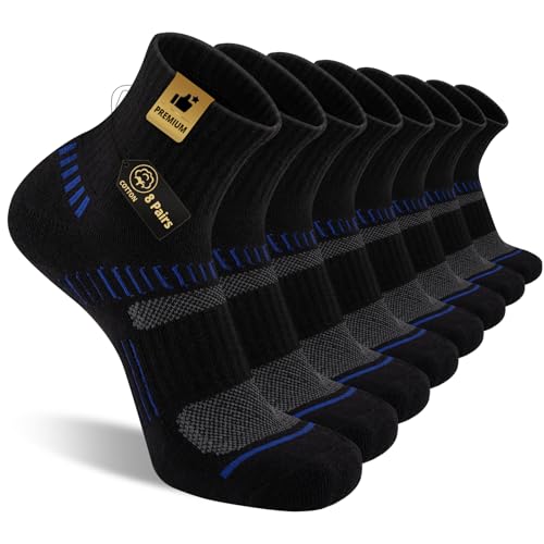 COOPLUS 8 Pairs Men's Athletic Ankle Socks Running Cushioned Cotton Quarter Sports Socks
