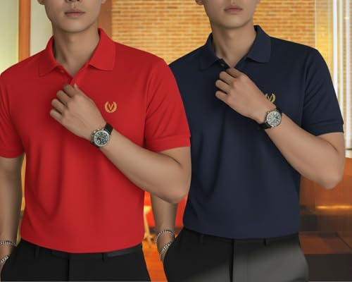 Image of MACK JONNEY Men's Solid Polo T-Shirt | Premium Cotton Blend | Regular Fit | Short Sleeve | Collared Casual Wear|Pack of 2 -MJ-157