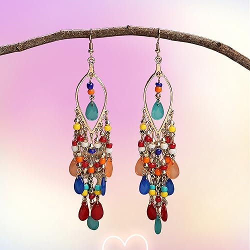 Essencedelight Crystal Beaded Tassel Earring Long Beaded Dangle Earring Fringe Hook Earring for Women Bridal Wedding 5