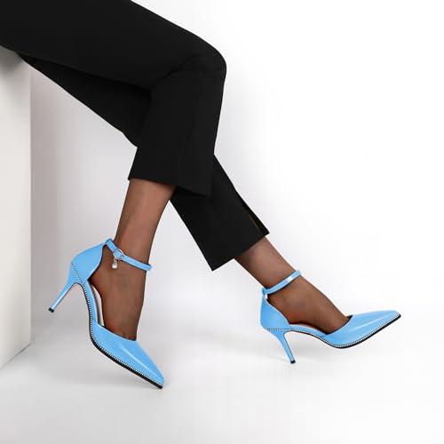 Soireelady Womens High Heels Beaded Pumps Stiletto Ankle Strap Pointed Toe D'Orsay Heel Dress Shoes Patent Leather 3.5 Inch3