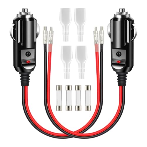 XEIYEI Zigarettenanzünder Stecker Auto 12V Stecker 2 Stk KFZ Sicherheits Universalstecker 12-24V mit LED Lichter 10A/15A Sicherung 16AWG 15cm Kabel für Auto LKW PKW Motorrad