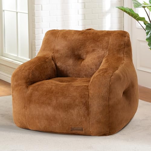 Image of Hobestluk Bean Bag Chair for Adult Small Bean Bag Chairs with Arms Furry Beanbag Chair with Foam Filler Stuffed Bean Bag Sofa for Reading in Bedroom Living Room and Dorms(Brown)