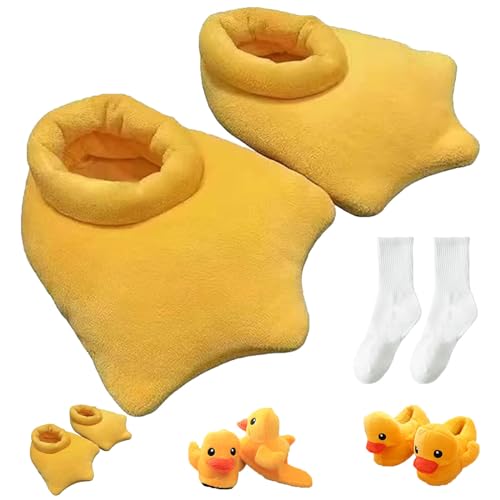 Duck Slippers, Duck Feet Slippers Cartoon Duck Slippers Adult Novelty Cute Plush Animal Slippers Fuzzy Warm House Shoes (8.5-10 Women/7.5-9 Men, C)