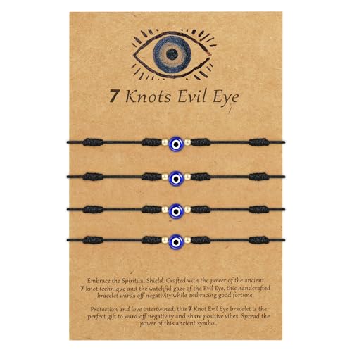 9pcs Evil Eye 7 Knot Lucky Bracelets, Rakhi for Brother and Bhabhi Adjustable Red String Amulet for Women Men with Gold Bead, Protection Jewelry Hand Bracelet